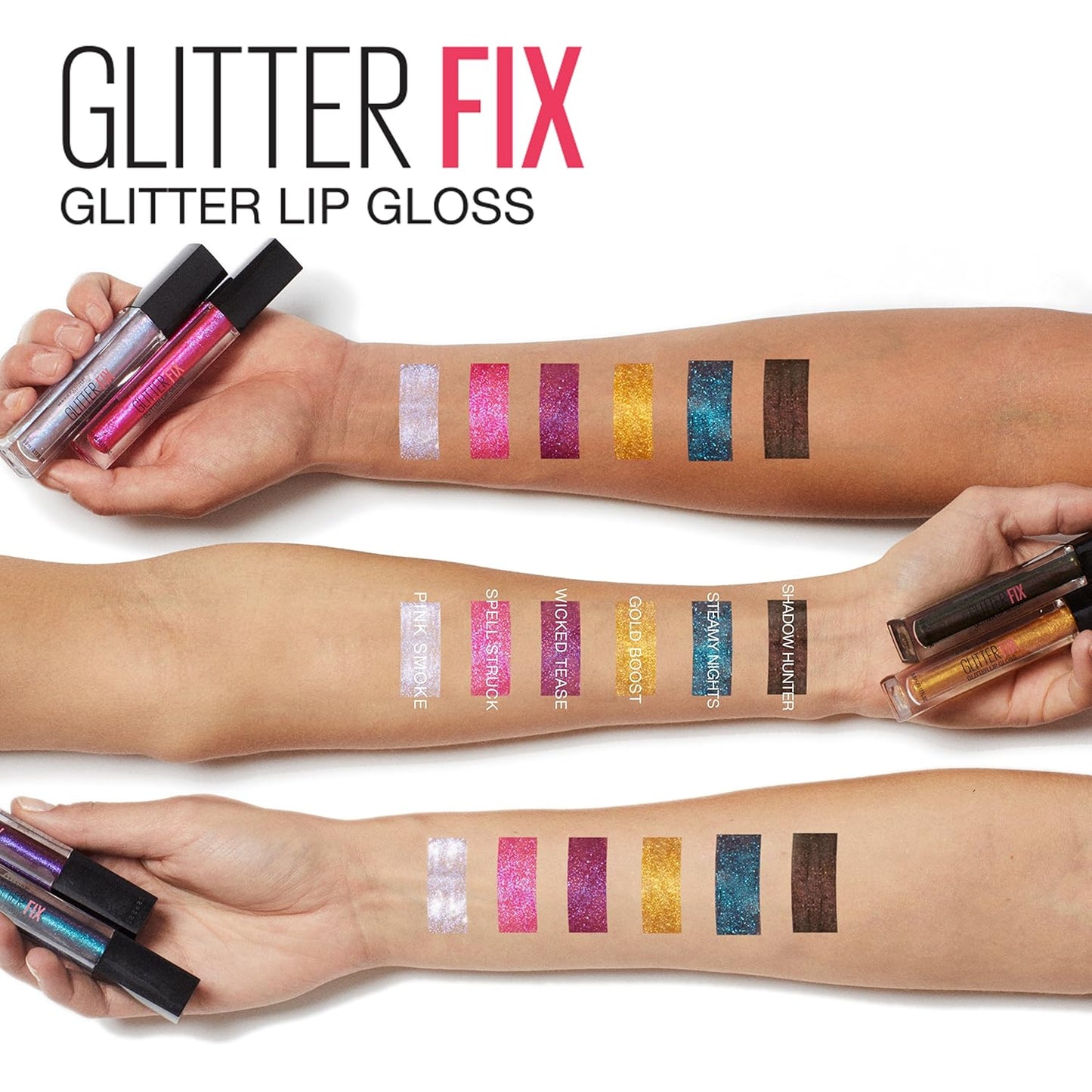 New York Lip Studio Glitter Fix Glitter Lip Gloss Makeup, Shadow Hunter, 0.17 Fl. Oz.