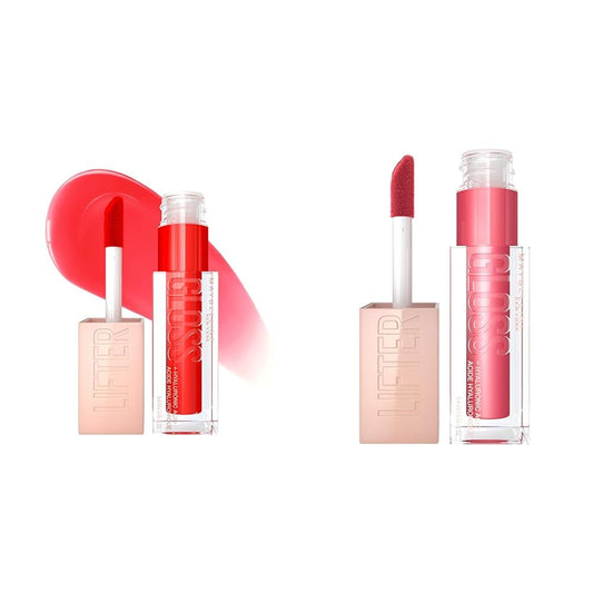 Lifter Gloss Hydrating Lip Gloss with Hyaluronic Acid, Sweetheart Sheer Red 1 Count & Heat Raspberry Neutral 0.18 Oz