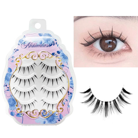 Manga Lashes Natural Look Japanese Style False Eyelashes 4 Pairs Spiky Anime Lashes Clear Band Cosplay Eyelashes