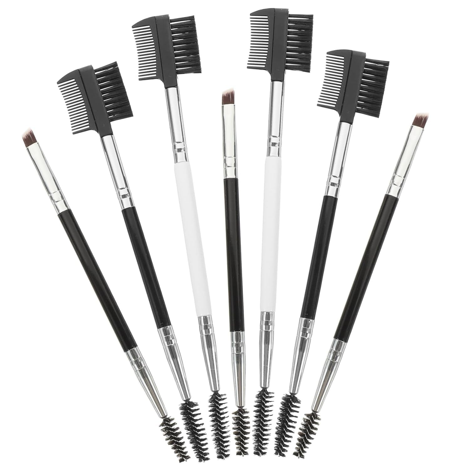 7Pcs Double-End Cosmetic Brush Set Plastic Handle for Eyebrow and Eye Makeup for Beginners and Makeup Enthusiasts Easy to Clean
