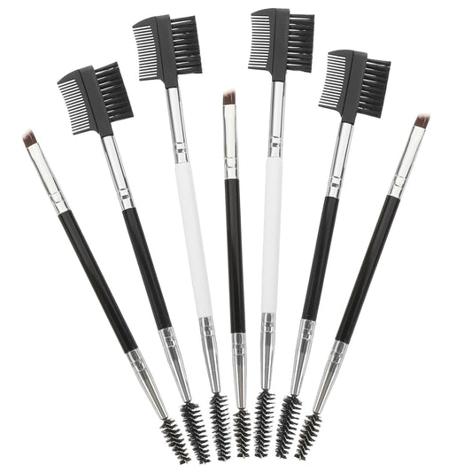 7Pcs Double-End Cosmetic Brush Set Plastic Handle for Eyebrow and Eye Makeup for Beginners and Makeup Enthusiasts Easy to Clean