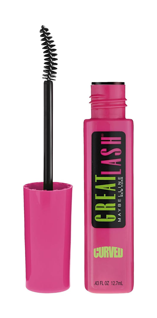Great Lash Curved Brush Washable Mascara, Volumizing, Lengthening and Curling Mascara, Blackest Black, 1 Count