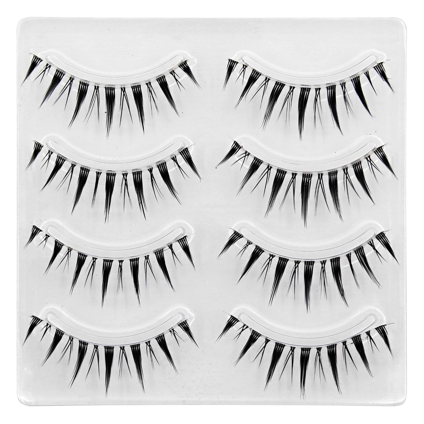 Manga Lashes Natural Look Japanese Style False Eyelashes 4 Pairs Spiky Anime Lashes Clear Band Cosplay Eyelashes