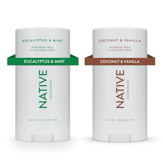 Deodorant | Natural Deodorant for Women and Men, Aluminum Free with Baking Soda, Probiotics, Coconut Oil and Shea Butter | Coconut & Vanilla and Eucalyptus & Mint - Variety Pack of 2