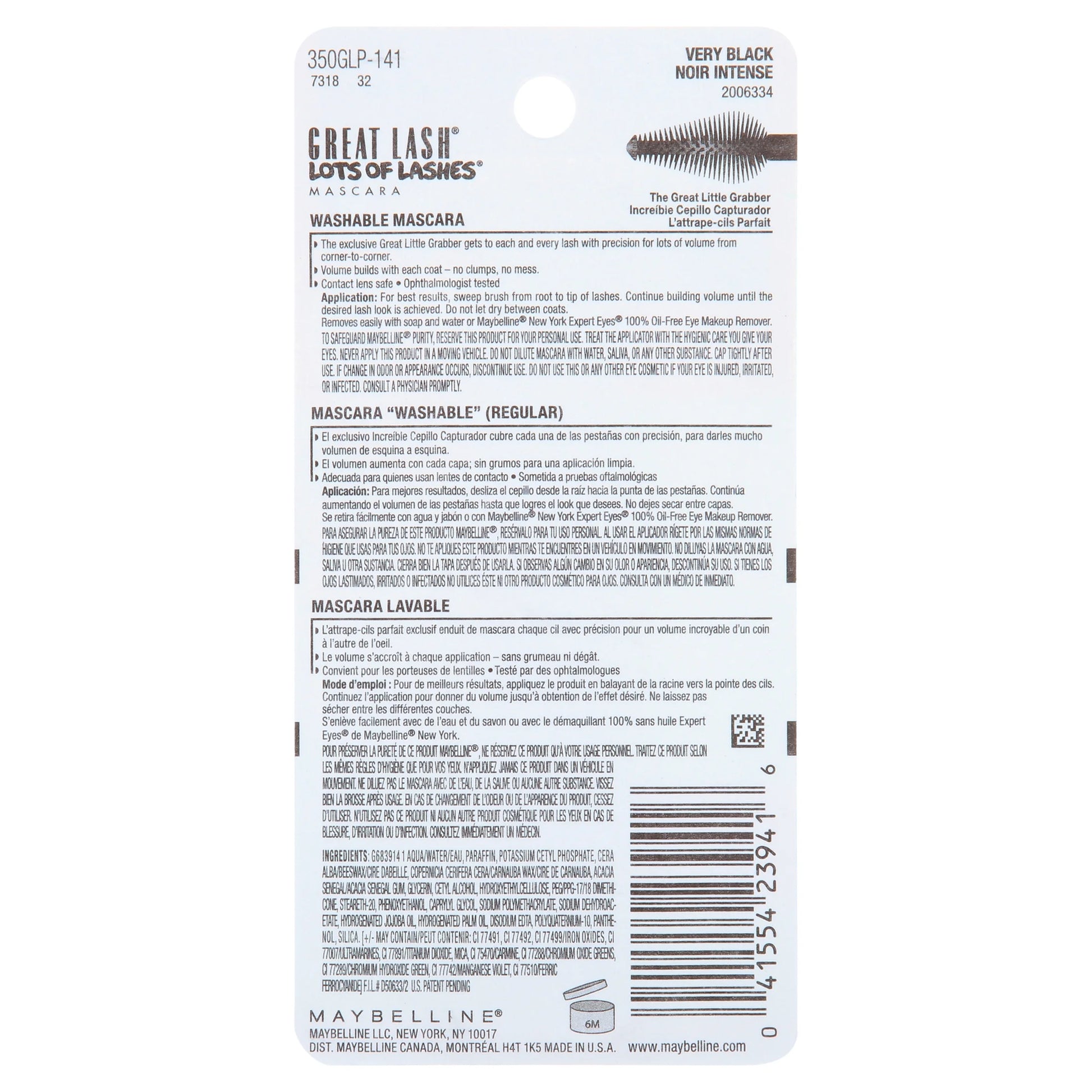 (4 Pack)  Great Lash Lots of Lashes Washable Mascara, Very Black