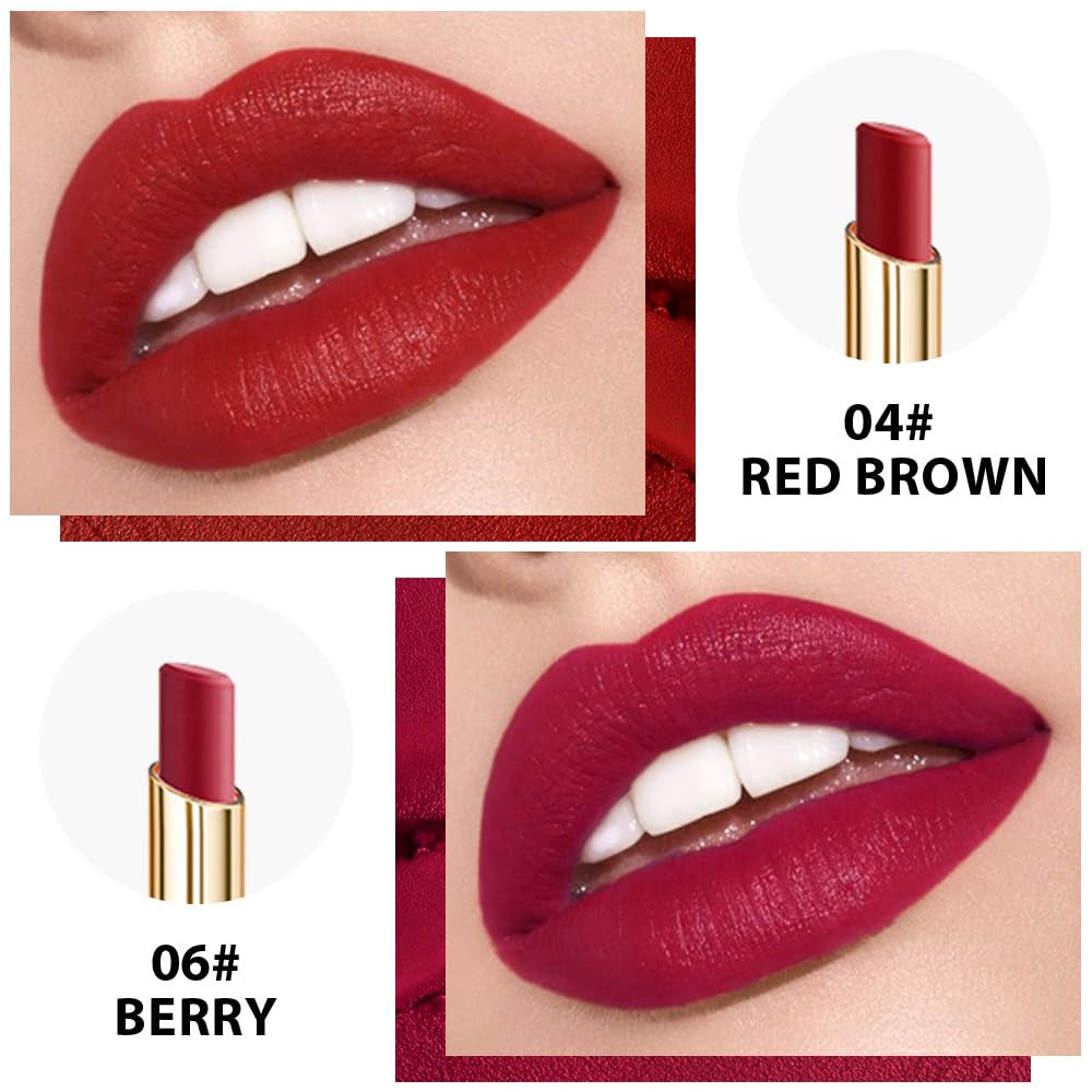 Moisturizing and Silky Velvet Lipstick Pack Set, Matte Longwear Waterproof Smooth Color Lip Crayon - Nourishing Lipstick Lipgloss Lip Stain (2Pcs 04#&06#)