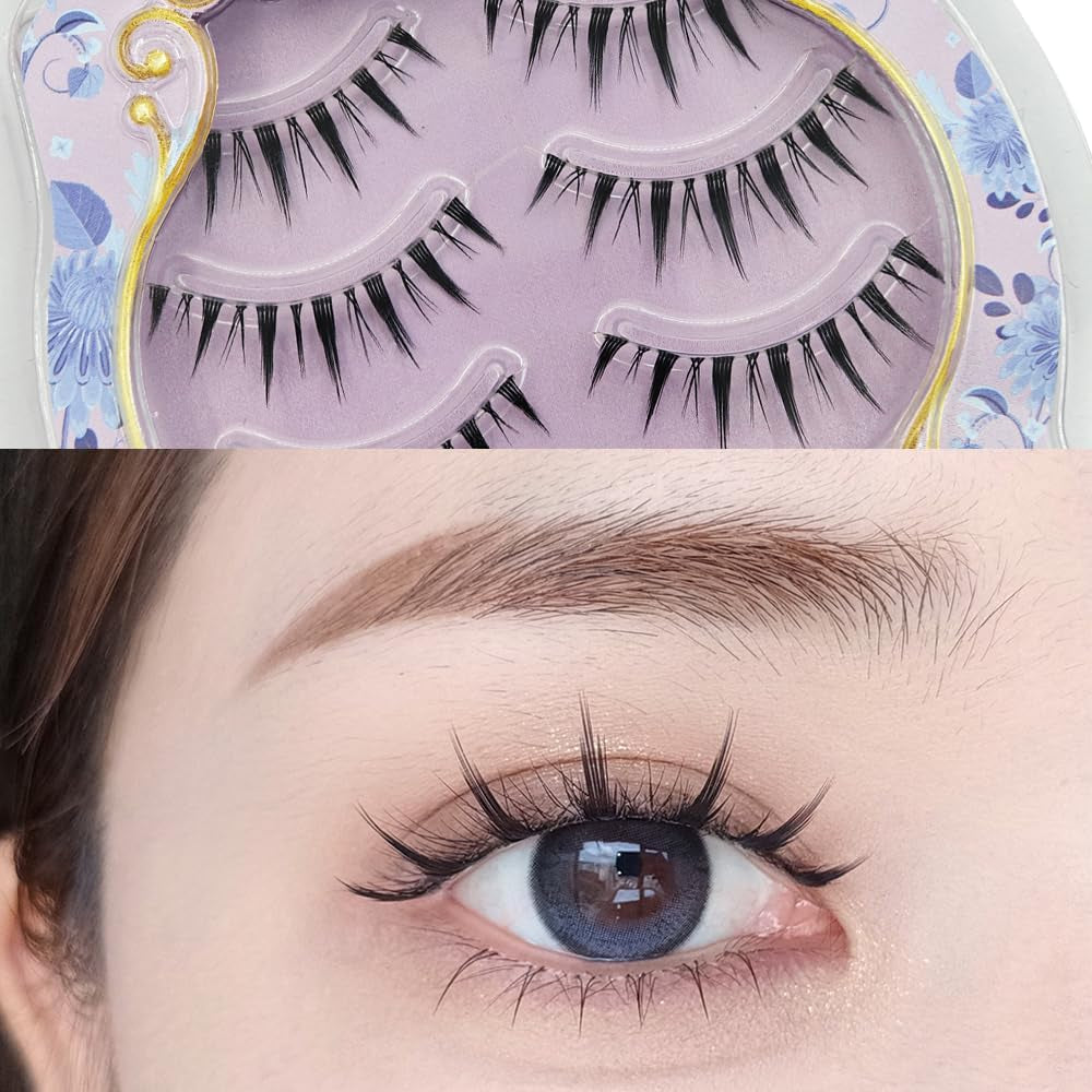 Manga Lashes Natural Look Japanese Style False Eyelashes 4 Pairs Spiky Anime Lashes Clear Band Cosplay Eyelashes