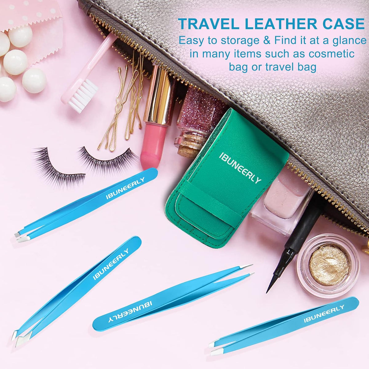 Eyebrow Tweezers Set for Women Facial Hair, 4Pcs, Blue