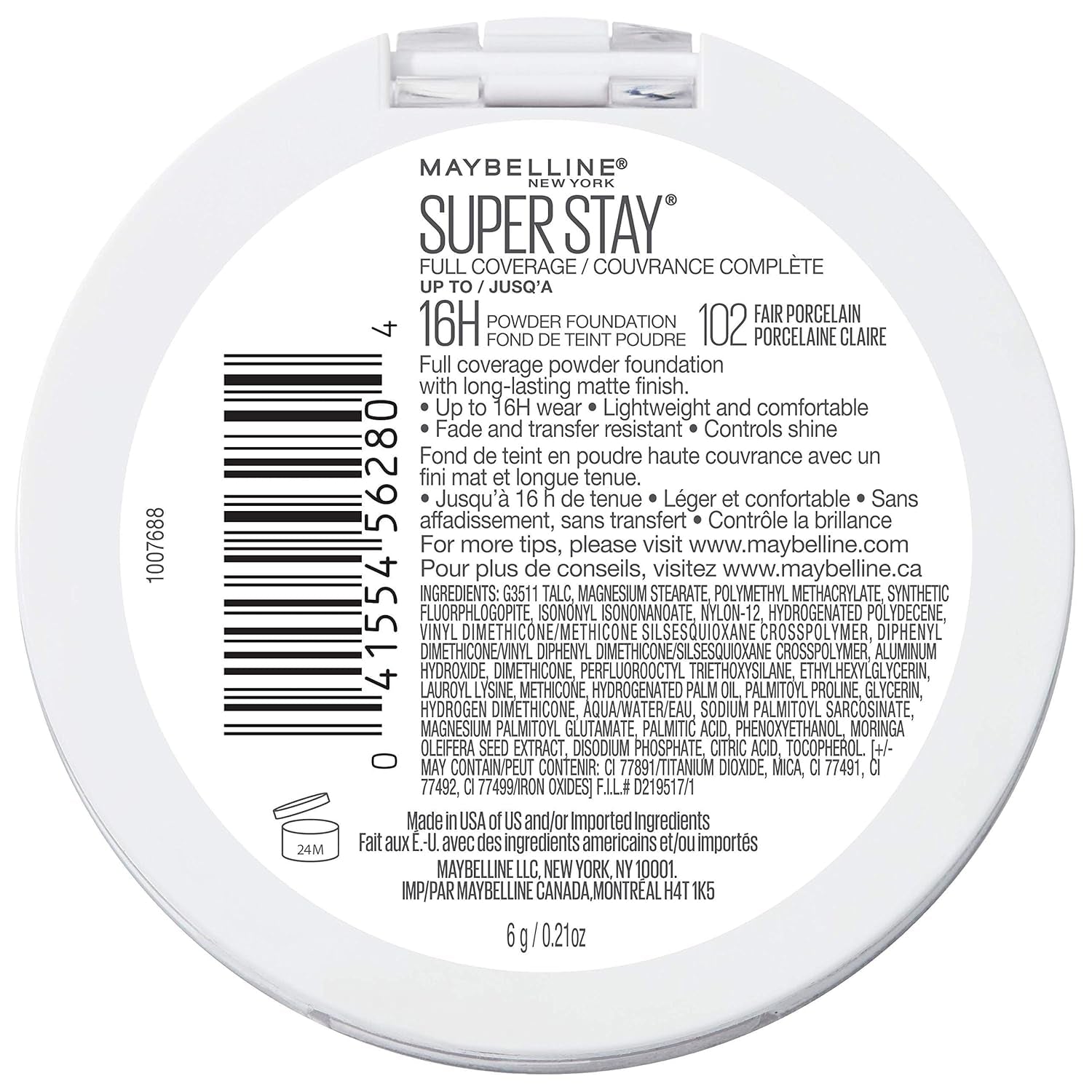 Super Stay Full Coverage Powder Foundation Makeup, up to 16 Hour Wear, Soft, Creamy Matte Foundation, Fair Porcelain, 1 Count