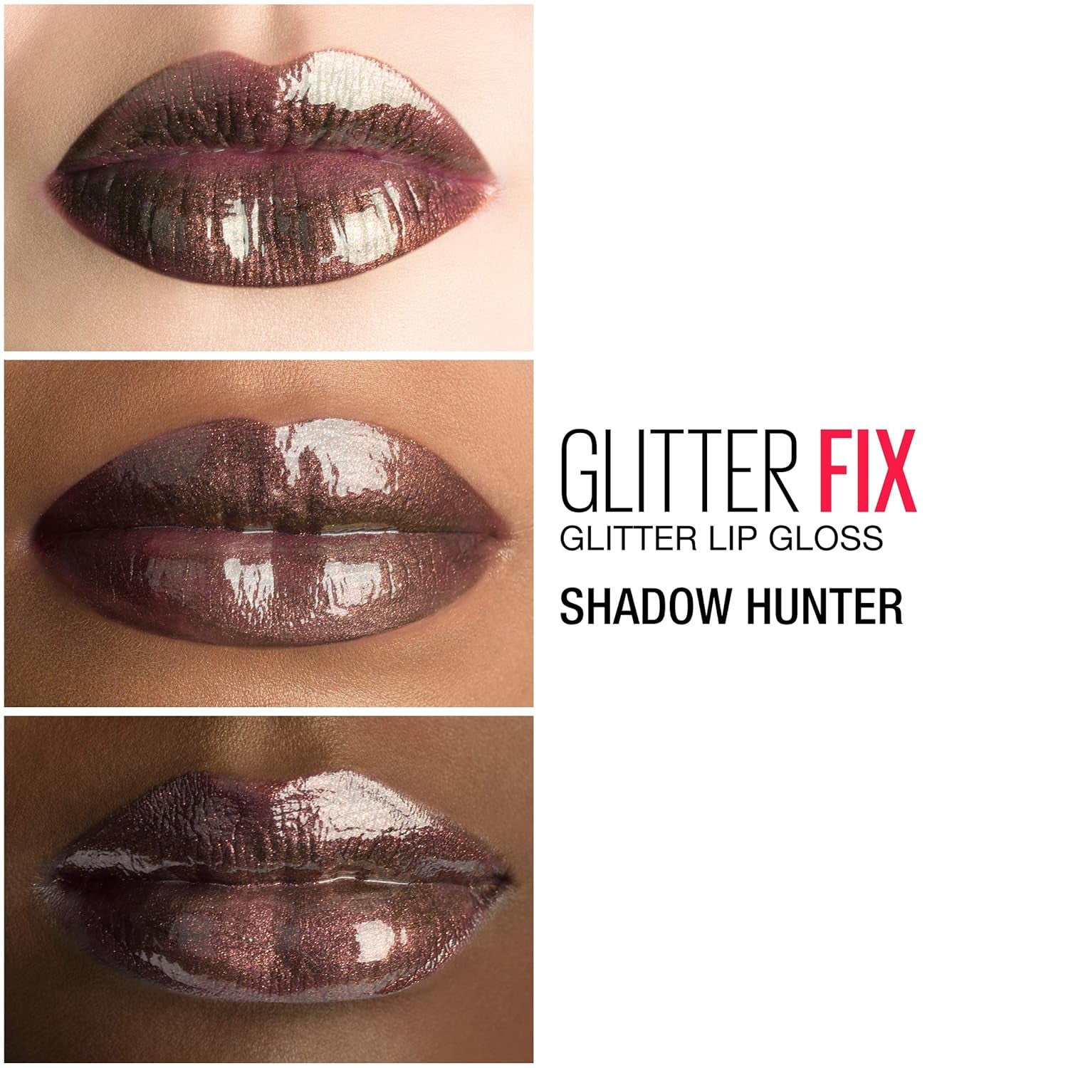 New York Lip Studio Glitter Fix Glitter Lip Gloss Makeup, Shadow Hunter, 0.17 Fl. Oz.