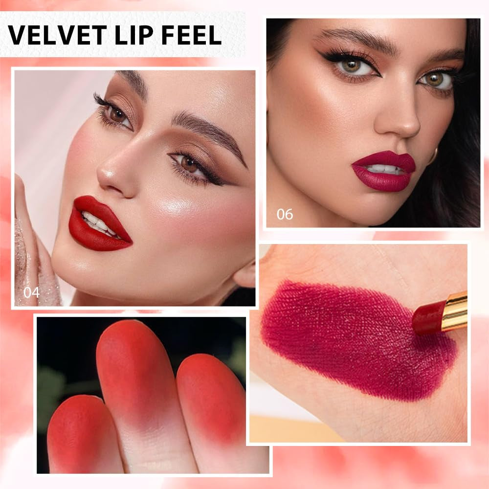 Moisturizing and Silky Velvet Lipstick Pack Set, Matte Longwear Waterproof Smooth Color Lip Crayon - Nourishing Lipstick Lipgloss Lip Stain (2Pcs 04#&06#)