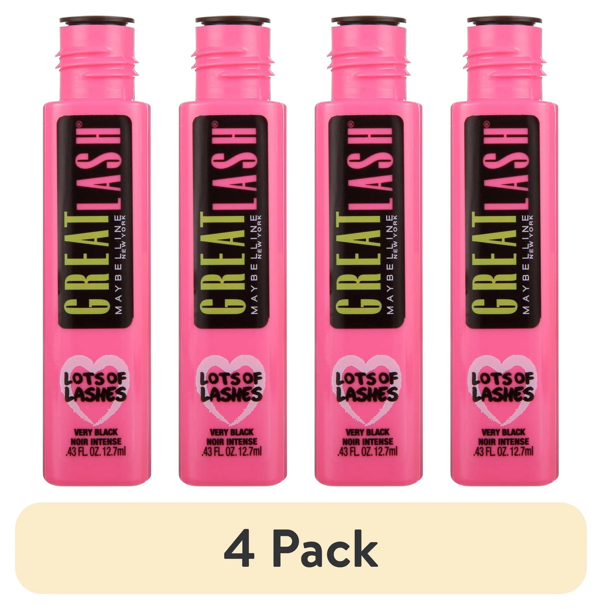 (4 Pack)  Great Lash Lots of Lashes Washable Mascara, Very Black