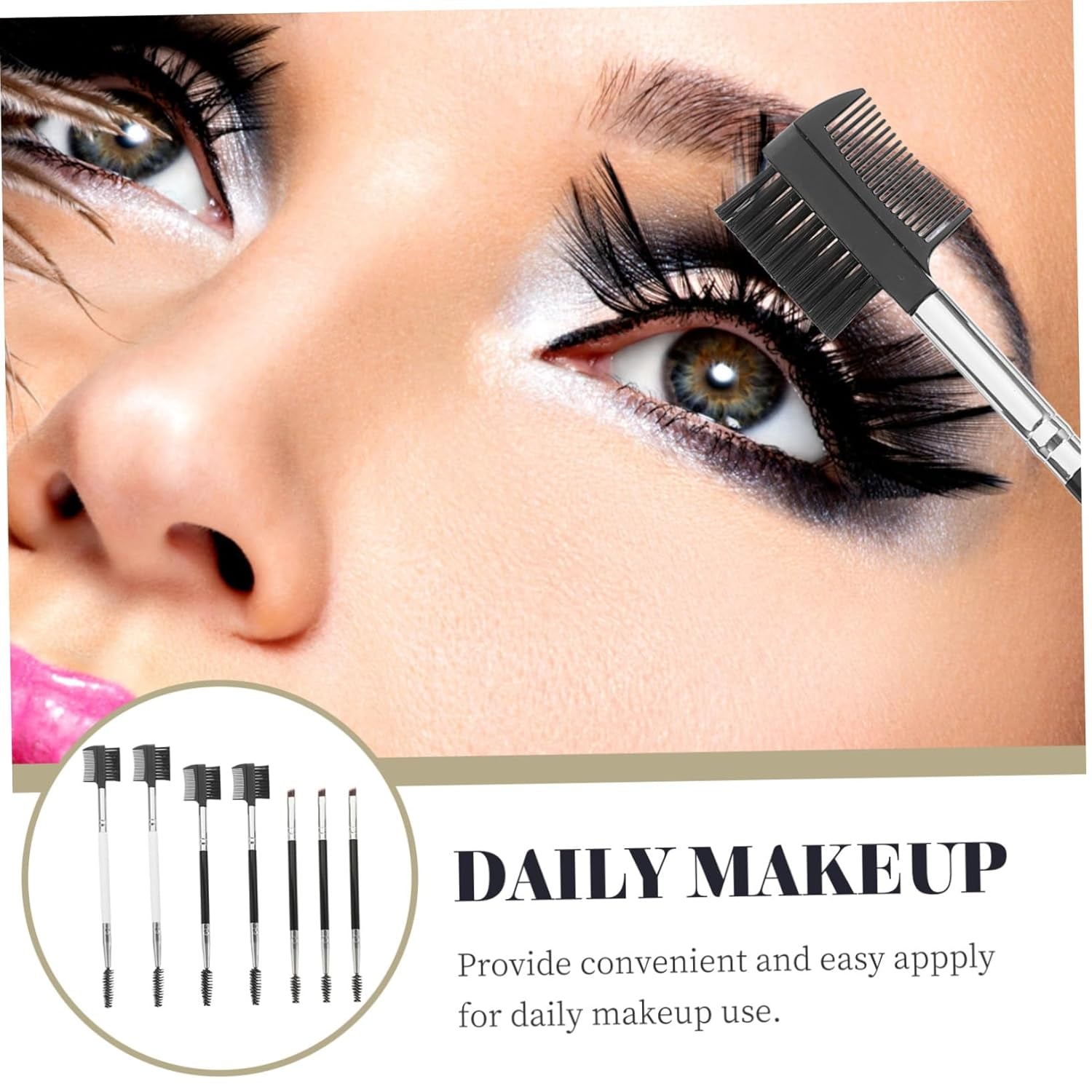 7Pcs Double-End Cosmetic Brush Set Plastic Handle for Eyebrow and Eye Makeup for Beginners and Makeup Enthusiasts Easy to Clean