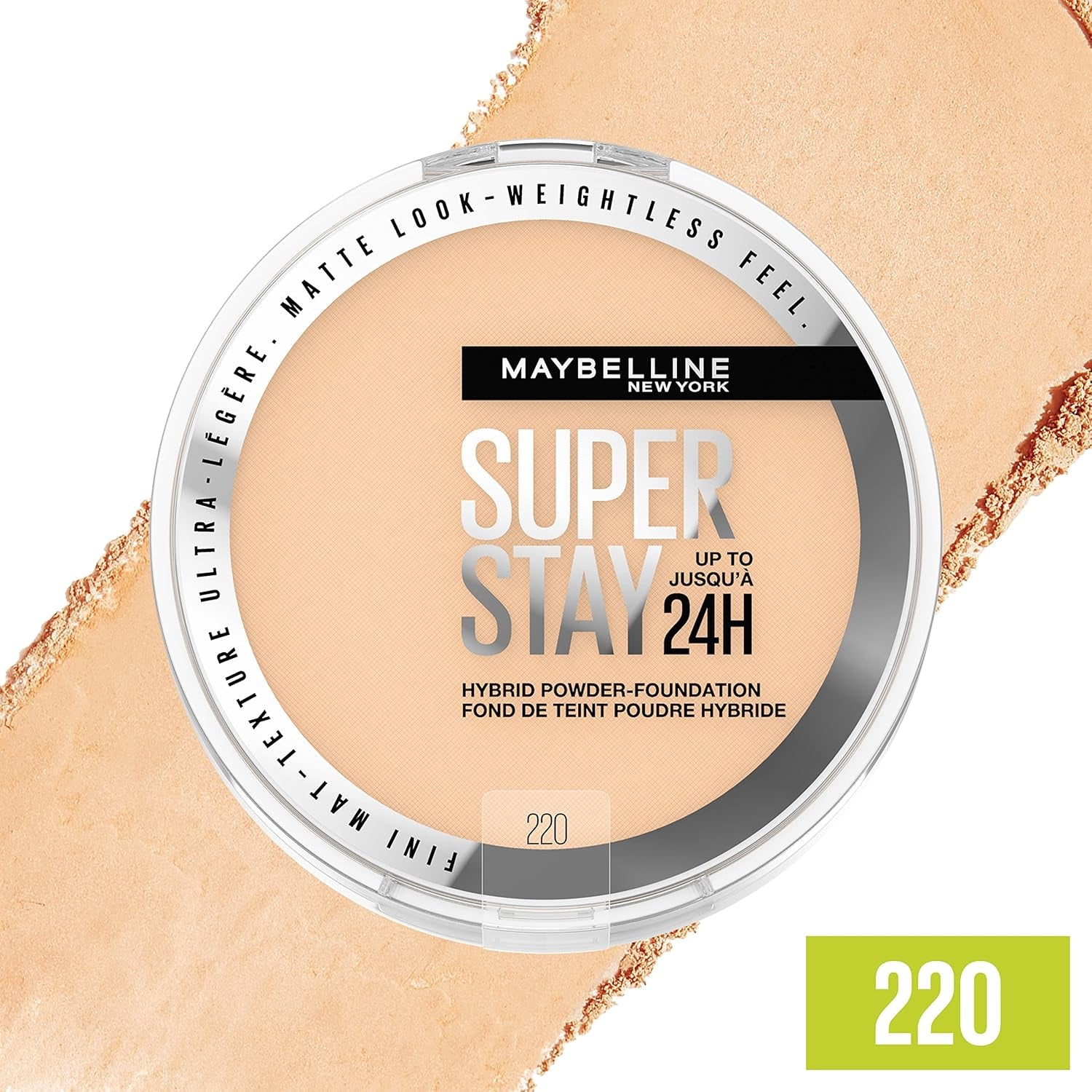 Super Stay up to 24HR Hybrid Powder-Foundation, Medium-To-Full Coverage Makeup, Matte Finish, 220, 1 Count