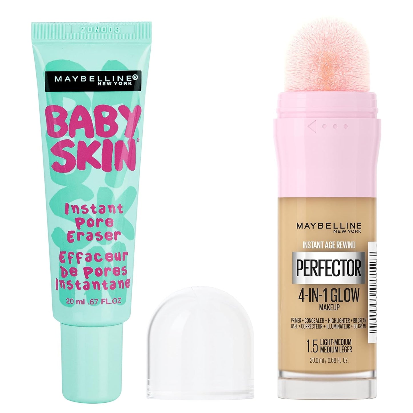 Baby Skin Primer + Instant Age Rewind Glow Foundation Makeup Bundle, Includes 1 Primer and 1 Light/Medium Makeup Base