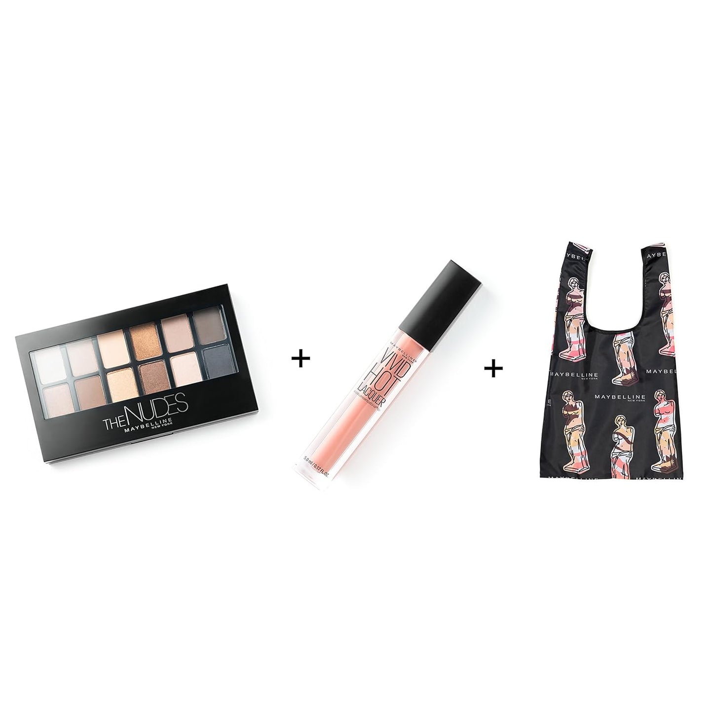 New York Limited-Edition Fundles Send Nudes W/Eyeshadow Palette, Color Sensational Vivid Hot Lacquer Lip Gloss and Easy-Carry Nude Tote-Bag (Pack of 2)
