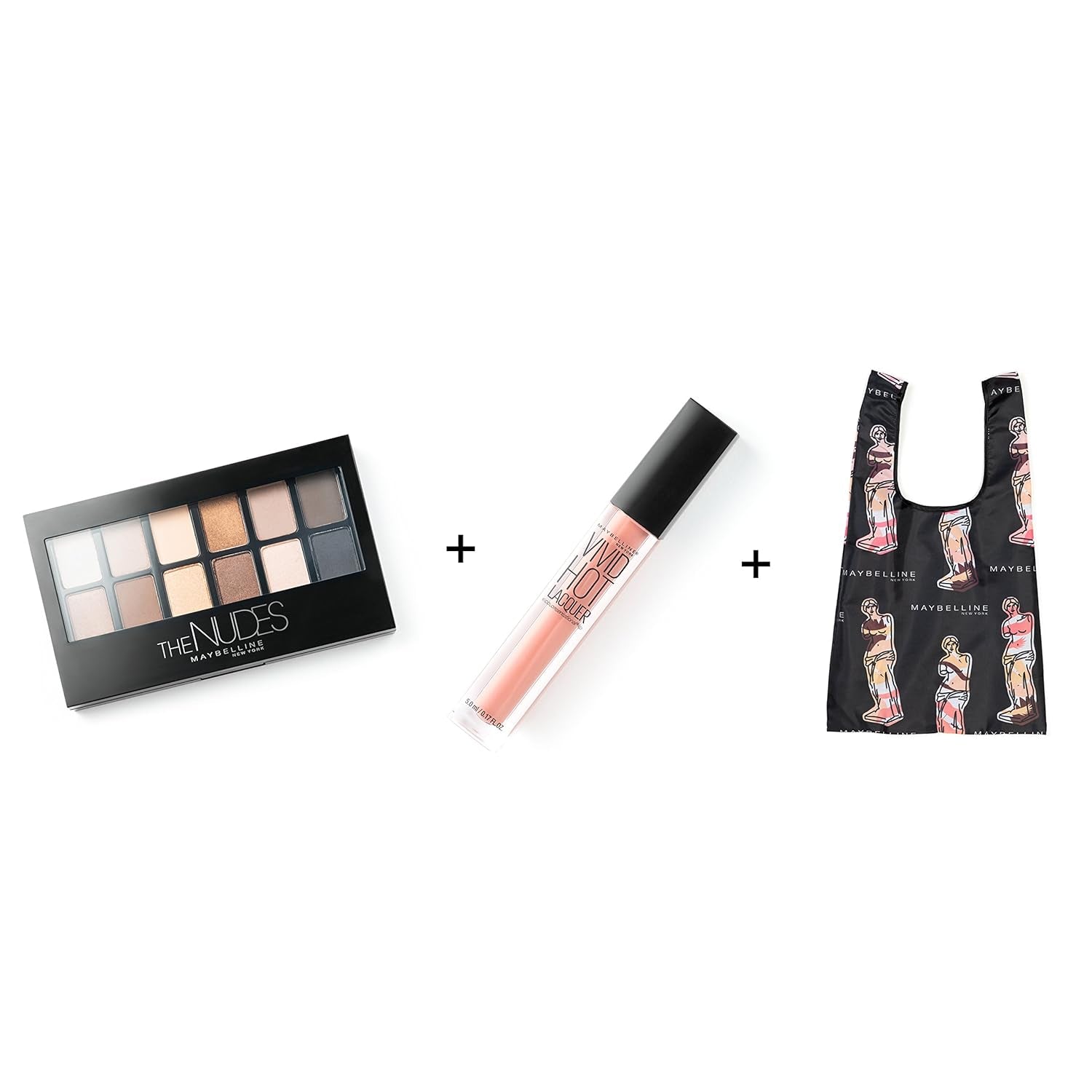 New York Limited-Edition Fundles Send Nudes W/Eyeshadow Palette, Color Sensational Vivid Hot Lacquer Lip Gloss and Easy-Carry Nude Tote-Bag (Pack of 2)