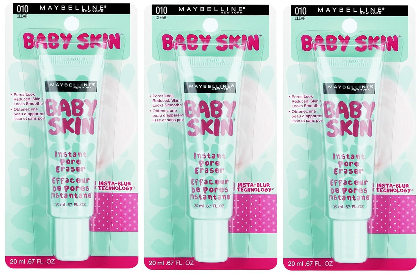 Baby Skin Instant Pore Eraser Primer, Clear, 0.67 Fl Oz (Pack of 3)