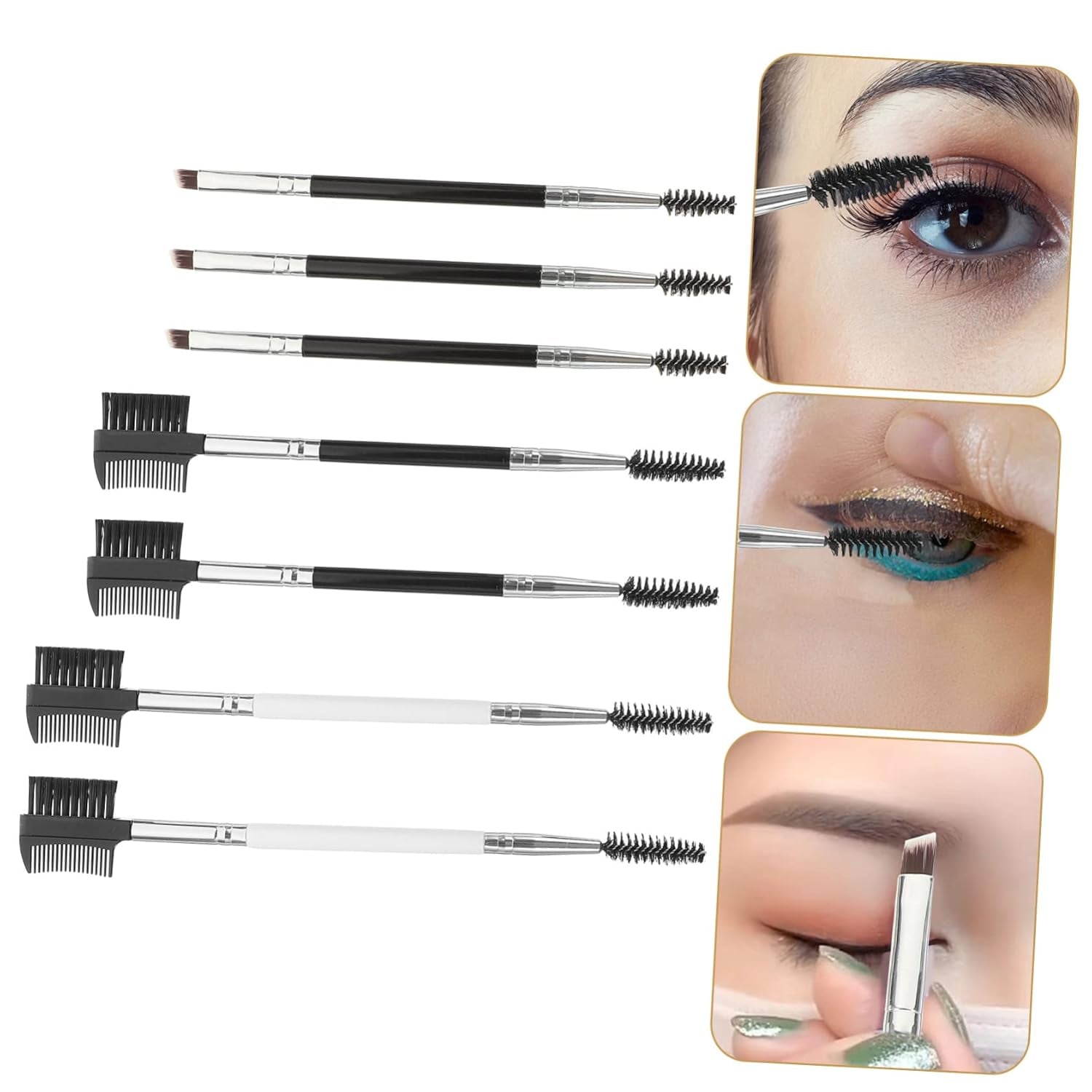 7Pcs Double-End Cosmetic Brush Set Plastic Handle for Eyebrow and Eye Makeup for Beginners and Makeup Enthusiasts Easy to Clean