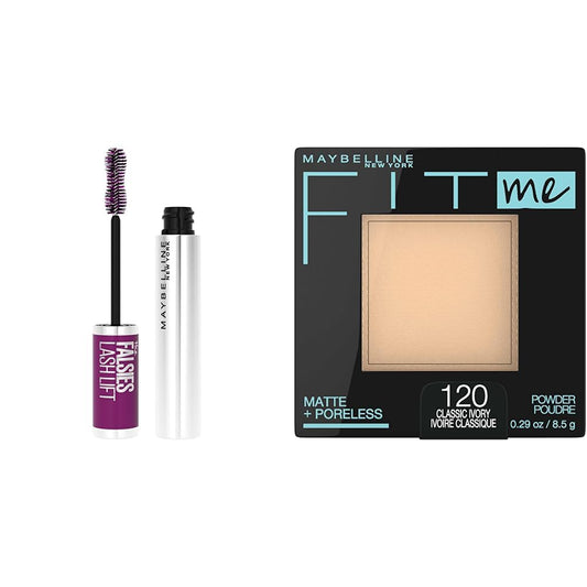 the Falsies Lash Lift Washable Mascara Volumizing, Lengthening, Lifting, Curling & Fit Me Matte + Poreless Pressed Face Powder Makeup & Setting Powder, Classic Ivory