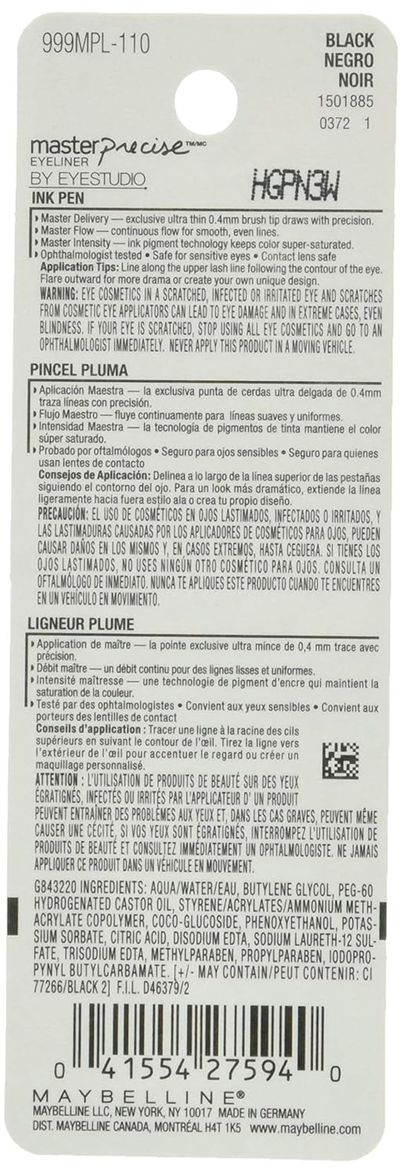 Eyestudio Master Precise All Day Liquid Eyeliner Makeup, Black, 0.034 Fl. Oz.