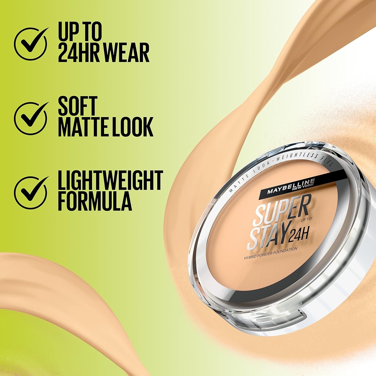 Super Stay up to 24HR Hybrid Powder-Foundation, Medium-To-Full Coverage Makeup, Matte Finish, 220, 1 Count