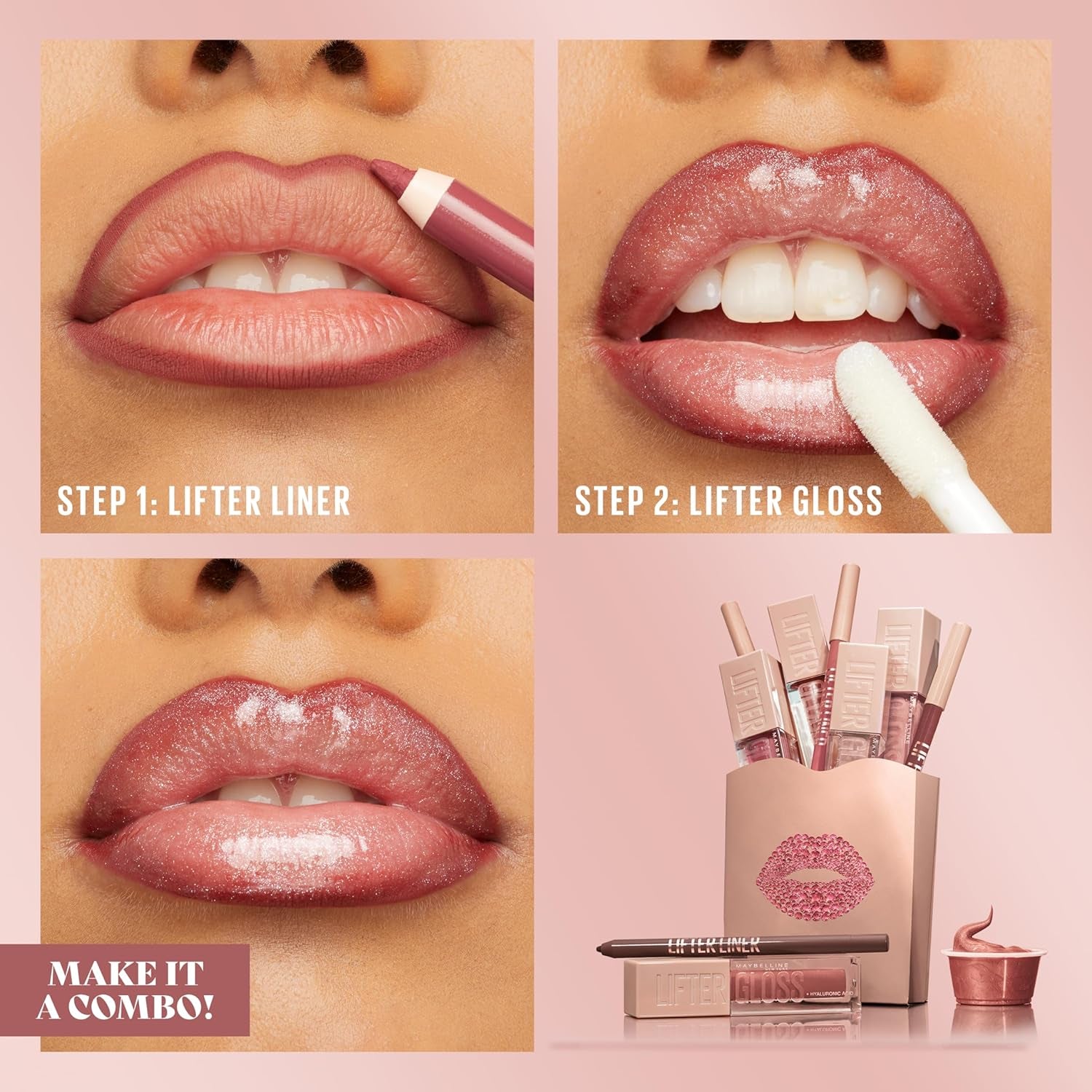 Lifter Gloss and Lifter Liner Bundle, Lip Gloss and Lip Liner in Shades Pearl and Peaking, Pack of 2