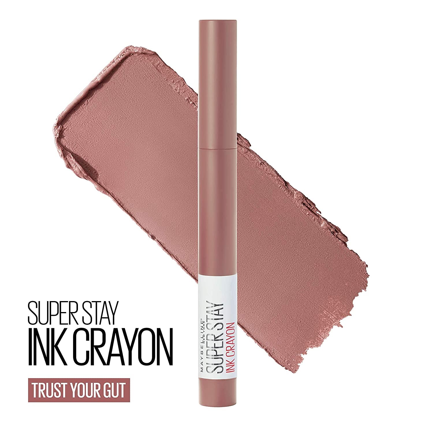 Super Stay Ink Crayon Lipstick Makeup, Precision Tip Matte Lip Crayon with Built-In Sharpener, Longwear up to 8Hrs, Trust Your Gut, Mauve Nude Pink, 1 Count