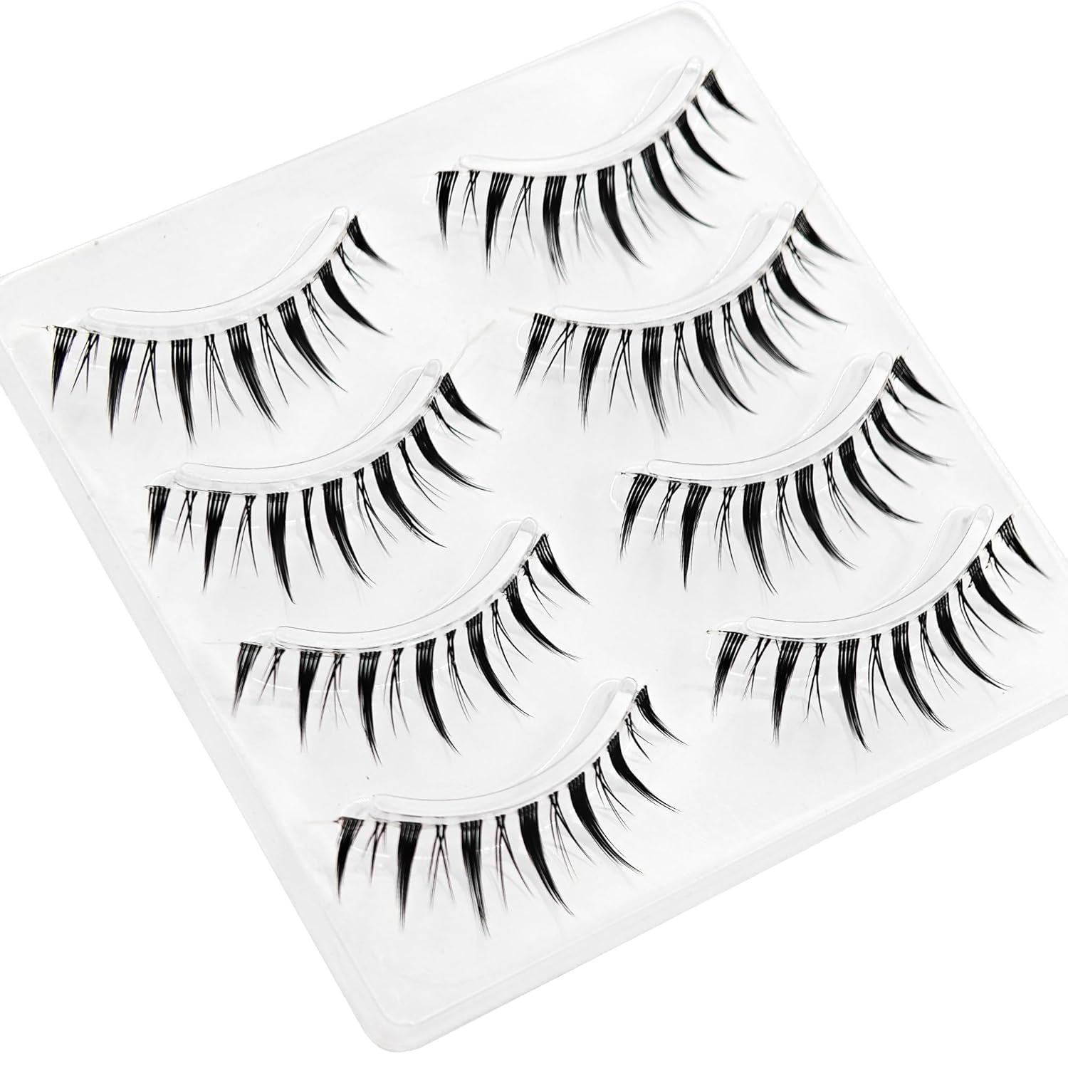 Manga Lashes Natural Look Japanese Style False Eyelashes 4 Pairs Spiky Anime Lashes Clear Band Cosplay Eyelashes