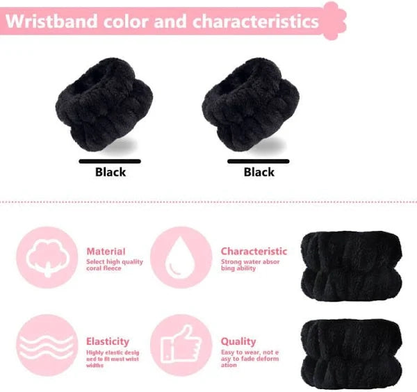 2Pcs Wrist Bands for Washing Face, Microfiber Face Washing Wristbands, Arm Wrist Towels, Spa Face Wash Wristbands, Stretchy Absorbent Wash Band for Woman Children
