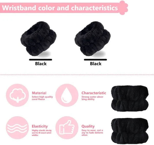 2Pcs Wrist Bands for Washing Face, Microfiber Face Washing Wristbands, Arm Wrist Towels, Spa Face Wash Wristbands, Stretchy Absorbent Wash Band for Woman Children