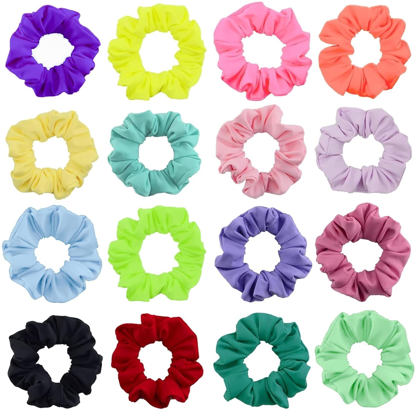 Waterproof Neon Scrunchies Gym Scrunchie - Water-Resistant Hair Ties Pool Scrunchie 16 Colors Elastic Hair Bands Ponytail Holder Beach Scrunchies, Party Size Scrunchie, Hair Tie for Women