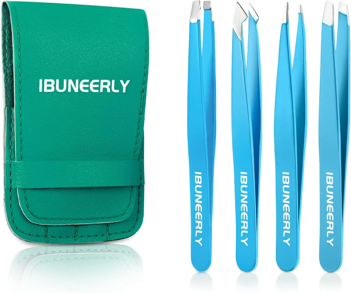 Eyebrow Tweezers Set for Women Facial Hair, 4Pcs, Blue