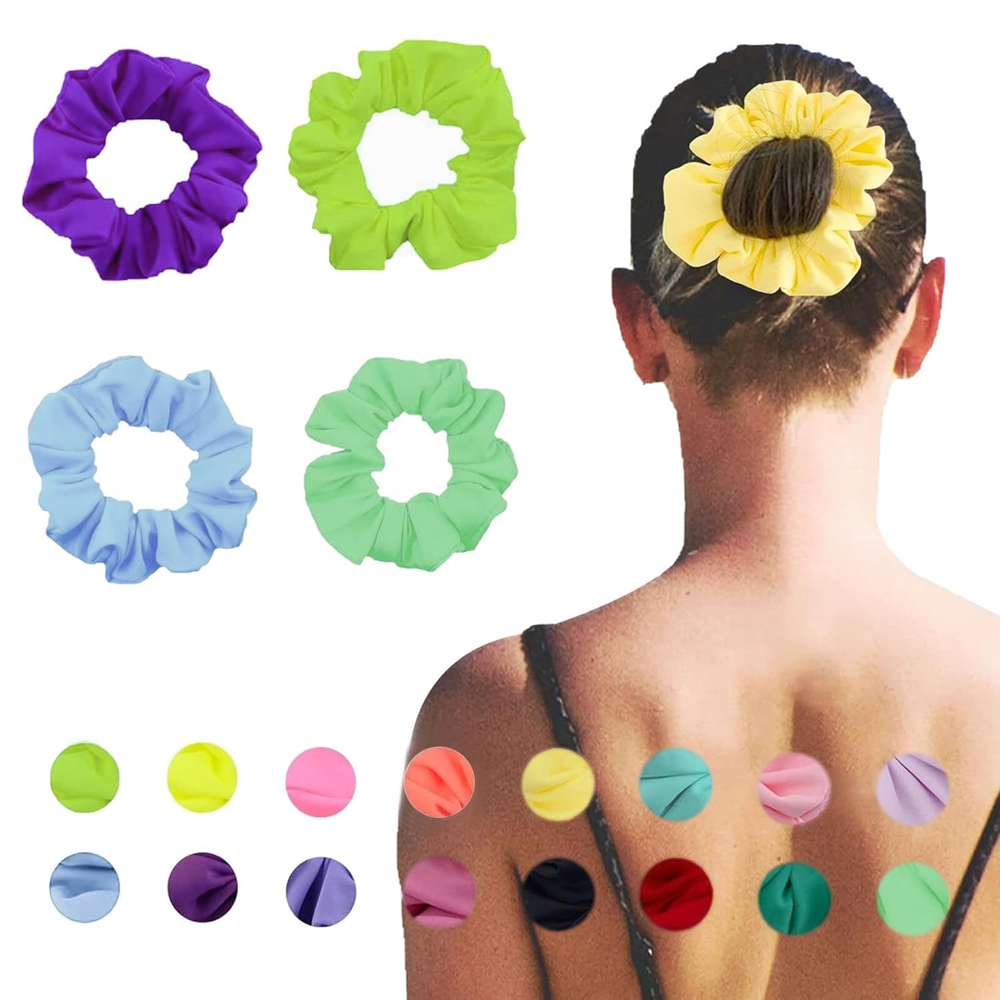 Waterproof Neon Scrunchies Gym Scrunchie - Water-Resistant Hair Ties Pool Scrunchie 16 Colors Elastic Hair Bands Ponytail Holder Beach Scrunchies, Party Size Scrunchie, Hair Tie for Women