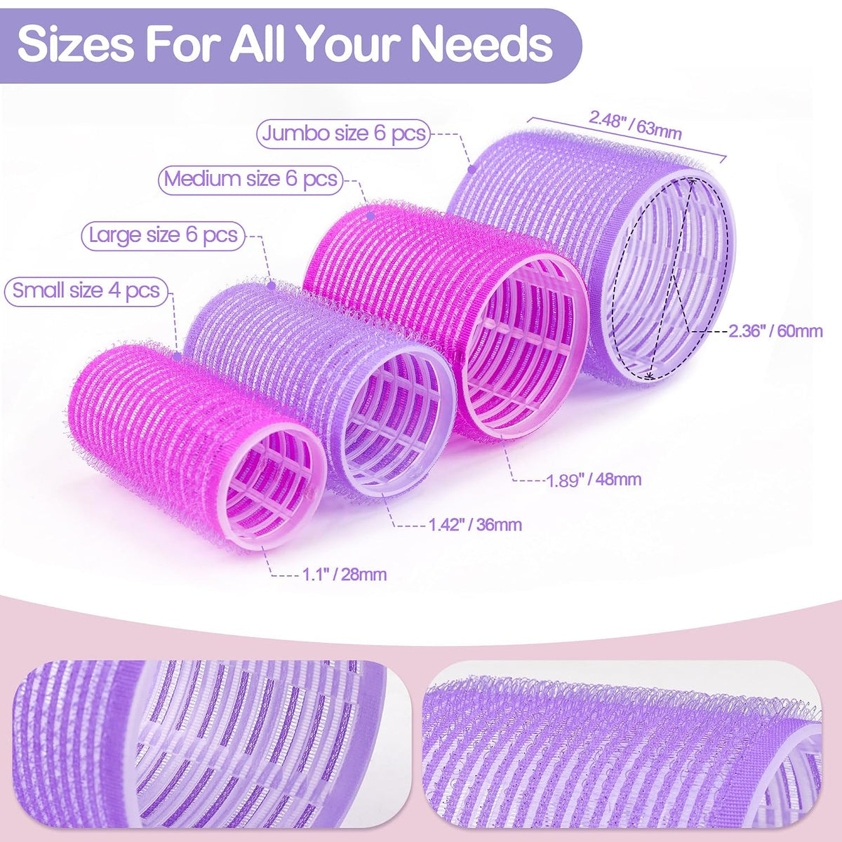 33 Piece Hair Rollers Set, Self Grip Hair Rollers for Long Medium Short Hair,  Large Medium Hair Curler （22 Rollers + 10 Stainless Steel Clip +1 Storage Bag）
