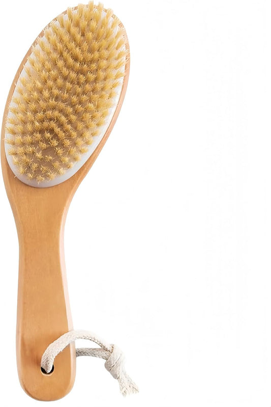 Natural Bristle Dry Body Brush with Handle