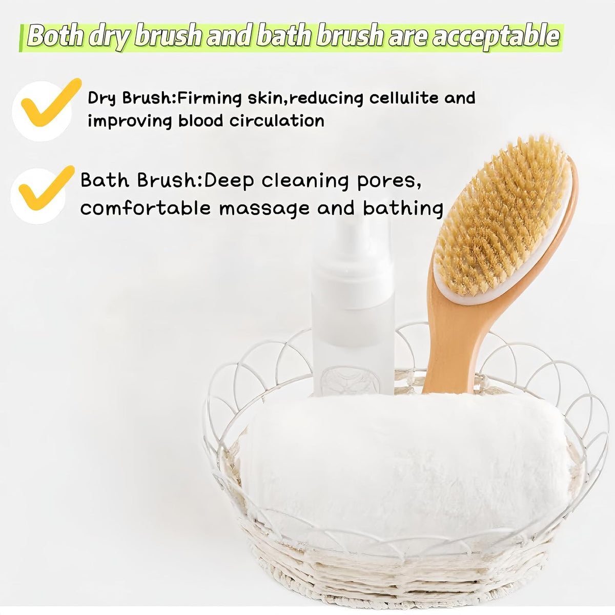Natural Bristle Dry Body Brush with Handle