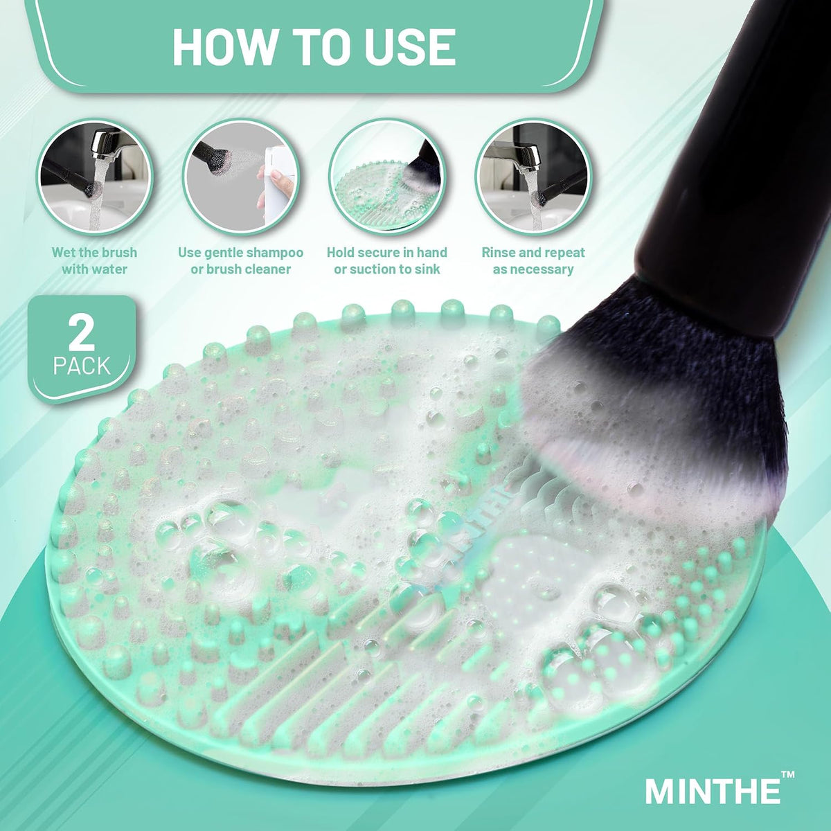 Silicone Makeup Brush Cleaning Mat, 2-Pack