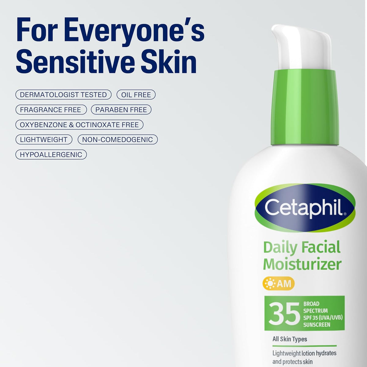Daily Oil-Free Facial Moisturizer with Sunscreen, SPF 35, Fragrance Free, 3 Fl Oz (88 Ml)