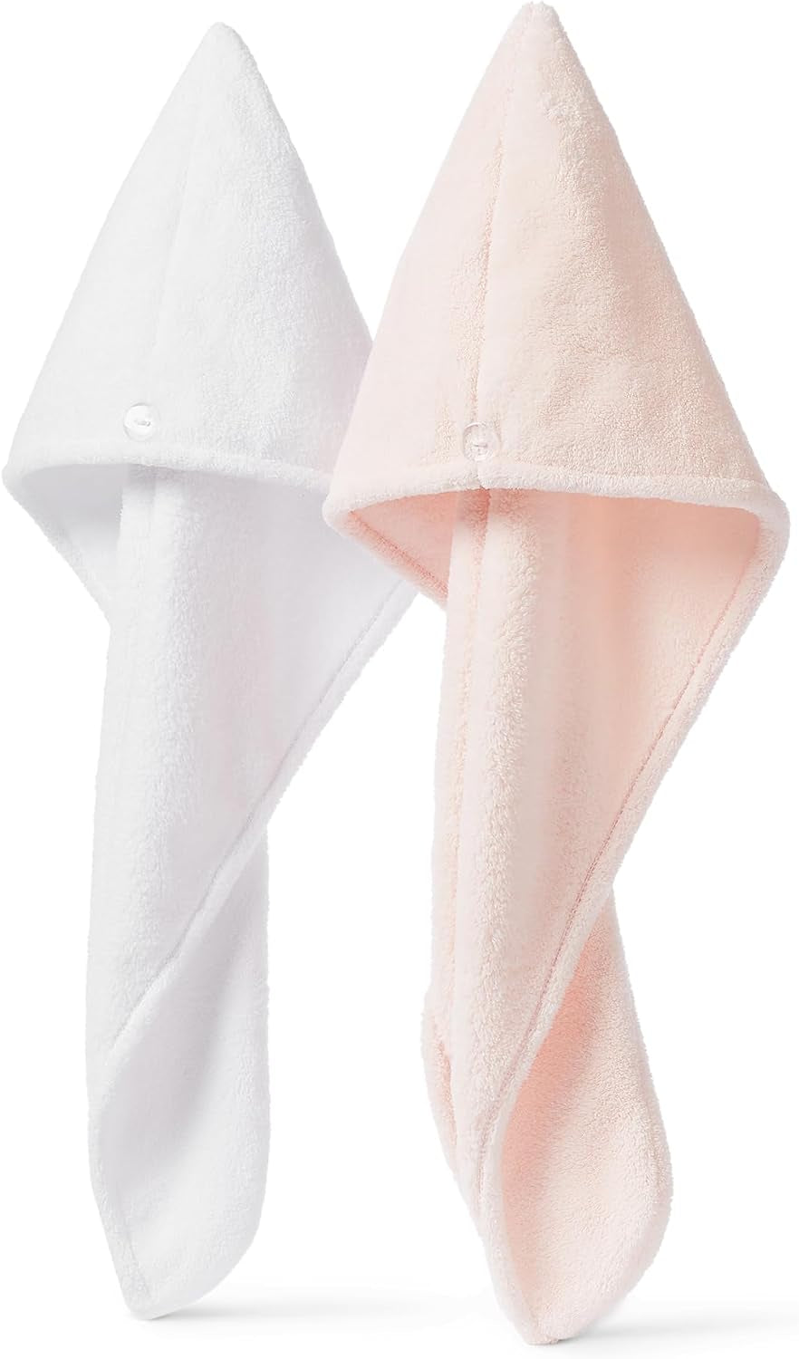 Quick Dry Microfiber Hair Towel Wrap, Hair Drying Towel, White/Pink, 2-Pack