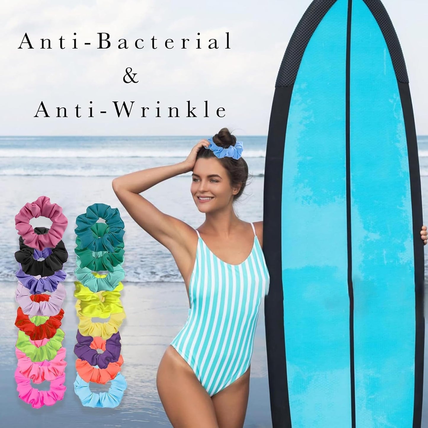 Waterproof Neon Scrunchies Gym Scrunchie - Water-Resistant Hair Ties Pool Scrunchie 16 Colors Elastic Hair Bands Ponytail Holder Beach Scrunchies, Party Size Scrunchie, Hair Tie for Women