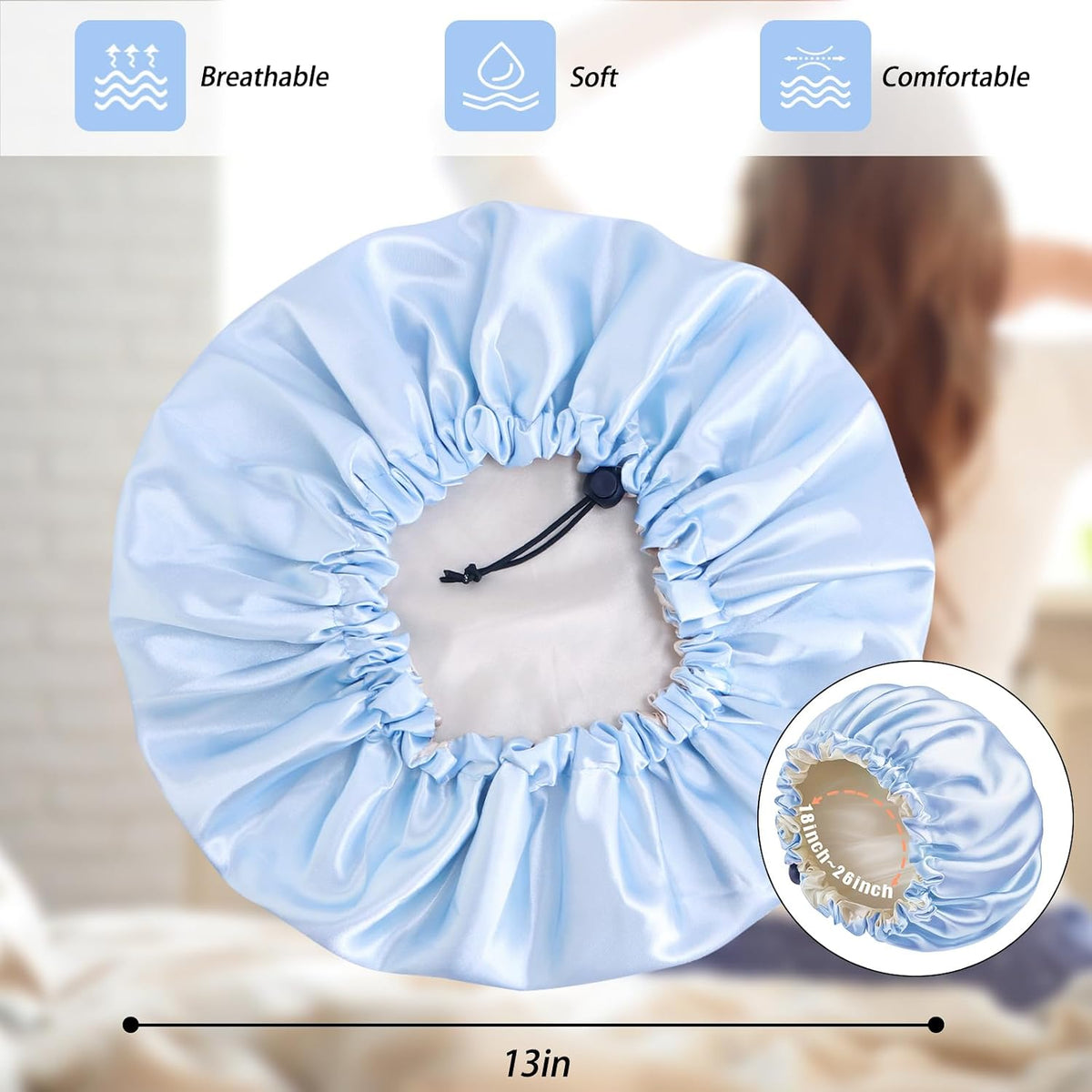 Satin Bonnet for Sleeping Women, Double Layer Adjustable Sleep Cap
