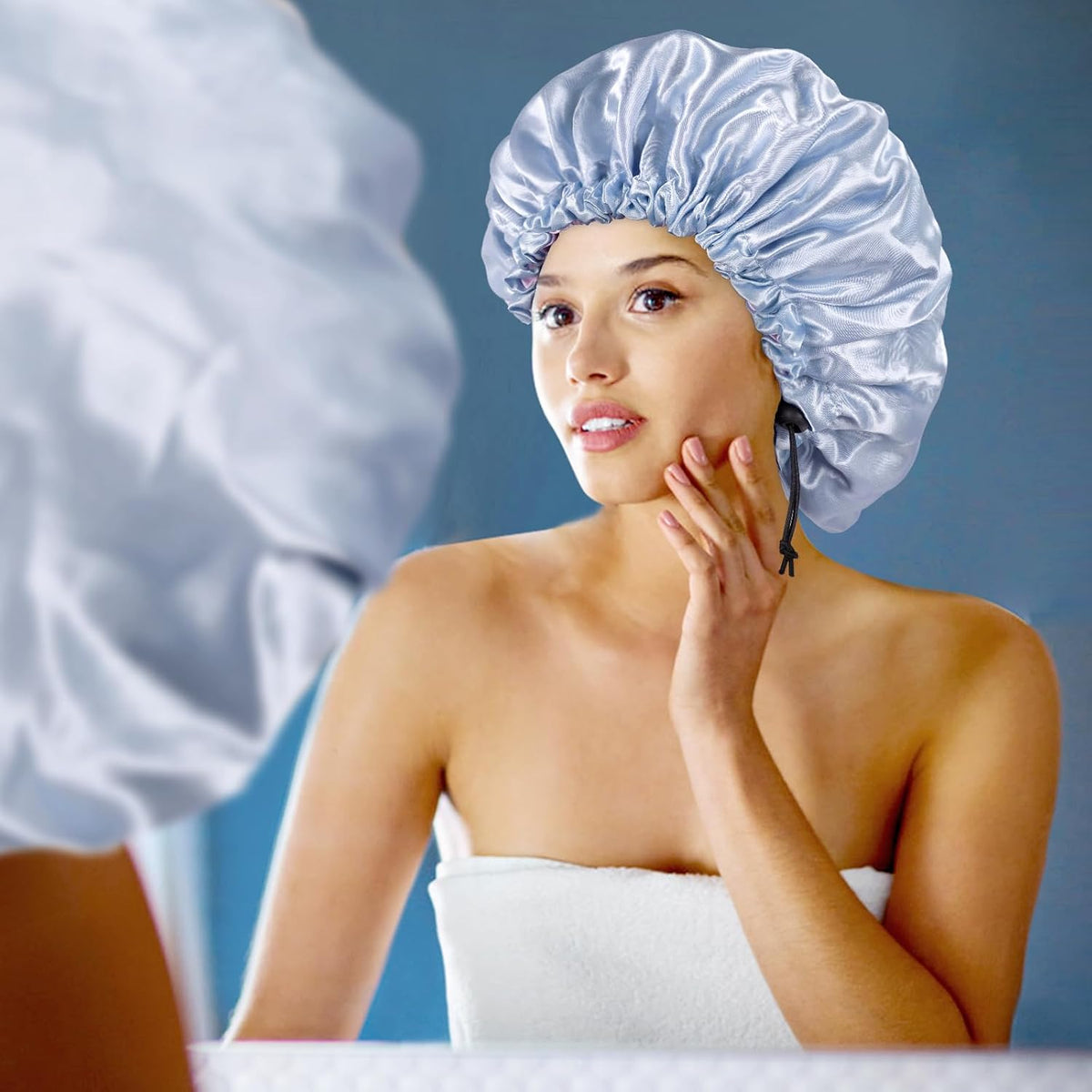 Satin Bonnet for Sleeping Women, Double Layer Adjustable Sleep Cap
