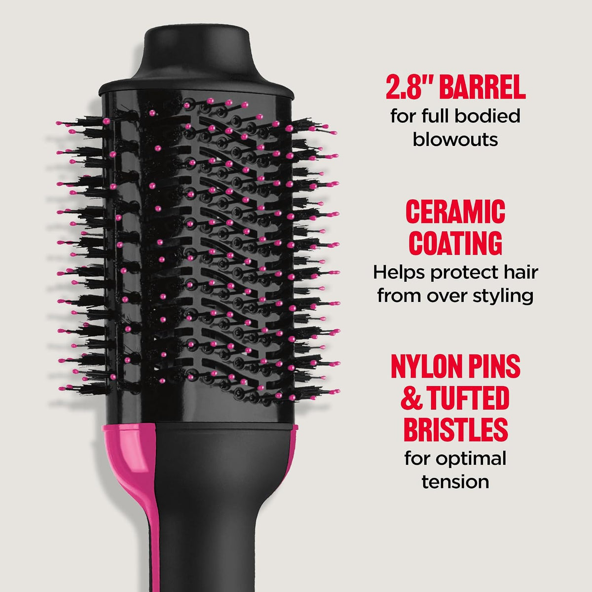 Revlon One-Step Volumizer Hair Dryer & Hot Air Brush – 2.8 in barrel close-up with nylon pins and tufted bristles – photo 6 of 8