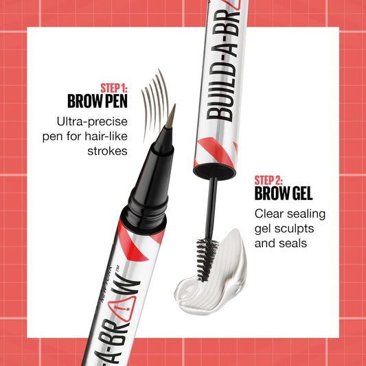 Build-A-Brow 2-In-1 Brow Pen and Sealing Eyebrow Gel, Eyebrow Makeup for Real-Looking, Fuller Brows, Ash Brown, 1 Count