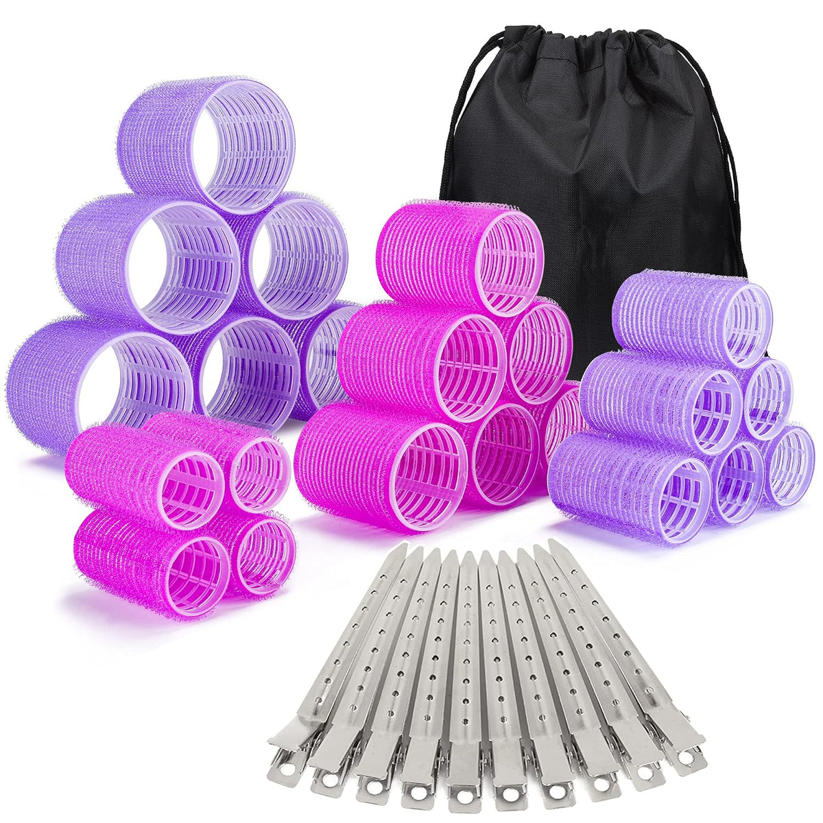 33 Piece Hair Rollers Set, Self Grip Hair Rollers for Long Medium Short Hair,  Large Medium Hair Curler （22 Rollers + 10 Stainless Steel Clip +1 Storage Bag）