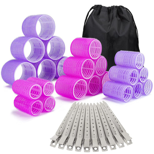 33 Piece Hair Rollers Set, Self Grip Hair Rollers for Long Medium Short Hair,  Large Medium Hair Curler （22 Rollers + 10 Stainless Steel Clip +1 Storage Bag）