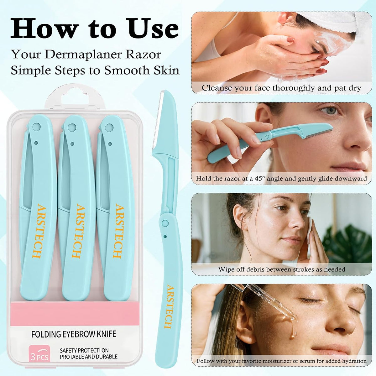 Dermaplane Razor for Women Face Shaver 12 PACK Foldable Face Razor
