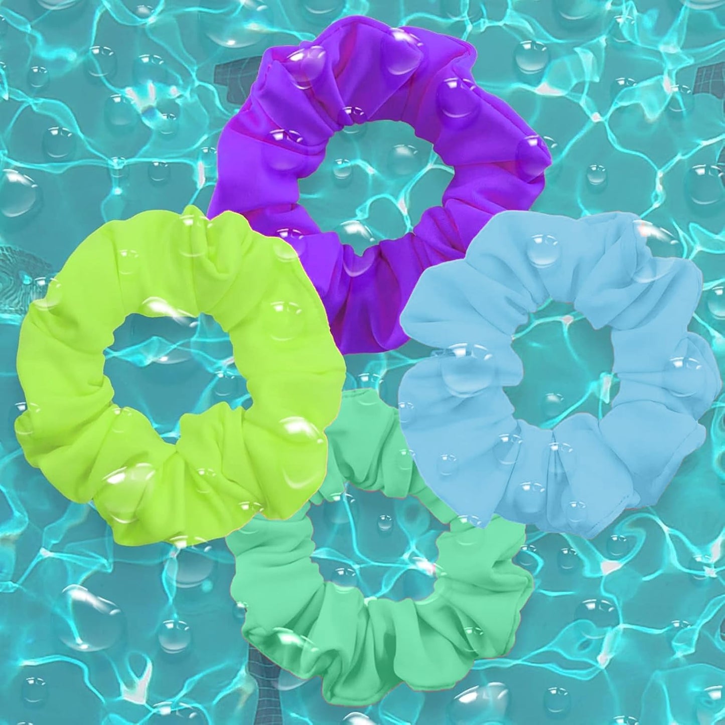 Waterproof Neon Scrunchies Gym Scrunchie - Water-Resistant Hair Ties Pool Scrunchie 16 Colors Elastic Hair Bands Ponytail Holder Beach Scrunchies, Party Size Scrunchie, Hair Tie for Women