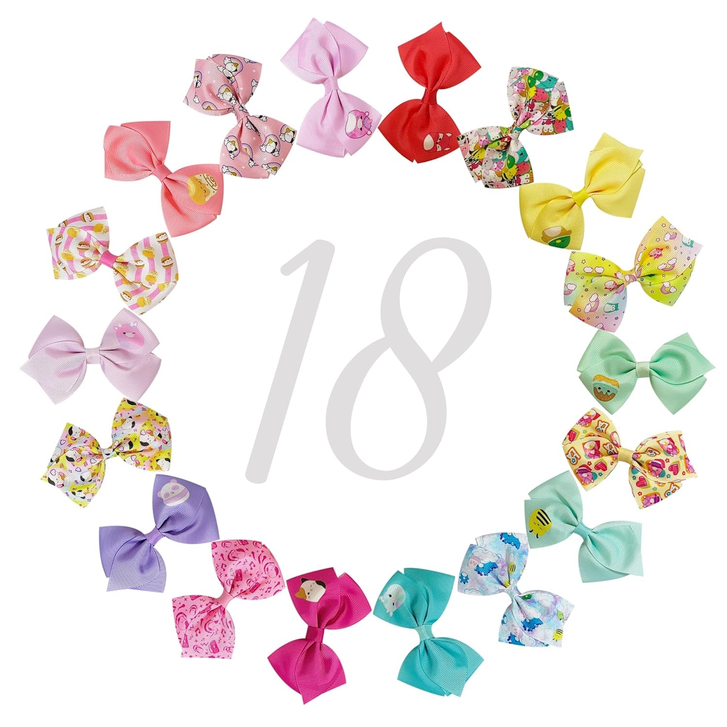 Special Squishmallows Hair Accessories for Girls -18Pc Hair Bow with Aligator Clips, Age 8+